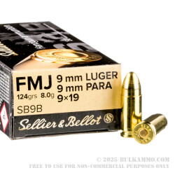 1000 Rounds of 9mm Ammo by Sellier & Bellot - 124gr FMJ