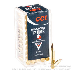 50 Rounds of .17HMR Ammo by CCI - 20gr JSP