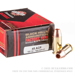 20 Rounds of .45 ACP Ammo by Black Hills Ammunition - +P 185gr TAC-XP HP