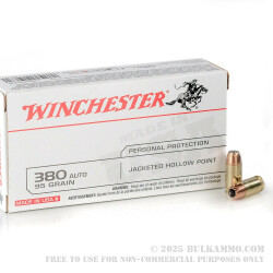 50 Rounds of .380 ACP Ammo by Winchester - 95gr JHP