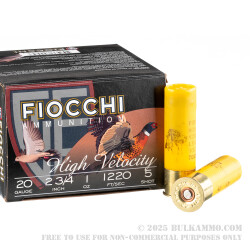 25 Rounds of 20ga Ammo by Fiocchi - 1 ounce #5 shot