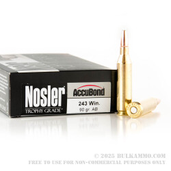 20 Rounds of .243 Win Ammo by Nosler Ammunition - 90gr Nosler Accubond