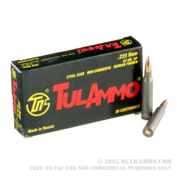 20 Rounds of .223 Ammo by Tula - 62gr HP