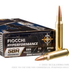 20 Rounds of .223 Ammo by Fiocchi Hyperformance SBR Enhanced - 77gr HPBT MatchKing