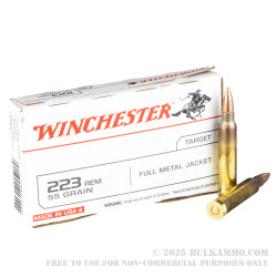 20 Rounds of .223 Ammo by Winchester USA - 55gr FMJ