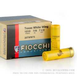 250 Rounds of 20 Gauge 2-3/4" Ammo by Fiocchi Texas Dove Load - 7/8 ounce #7 1/2 shot