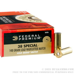 1000 Rounds of .38 Spl Ammo by Federal Gold Medal Match - 148gr Lead Wadcutter