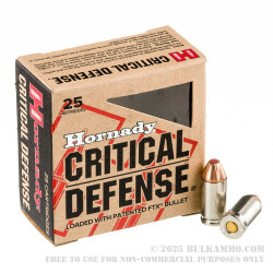 25 Rounds of 9x18mm Makarov Ammo by Hornady Critical Defense - 95gr JHP