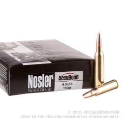 20 Rounds of 6.5x55mm SE Ammo by Nosler Ammunition - 140gr Nosler Accubond