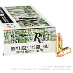 50 Rounds of 9mm Ammo by Remington Range - 115gr FMJ