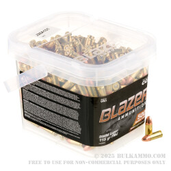 500 Rounds of 9mm Ammo by Blazer Brass in Bucket - 115gr FMJ