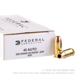 1000 Rounds of .45 ACP Ammo by Federal Classic - 230gr JHP Hi-Shok