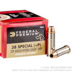 20 Rounds of .38 Spl +P Ammo by Federal Premium - 129gr Hydra-Shok JHP