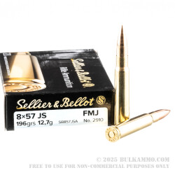 20 Rounds of 8mm Mauser Ammo by Sellier & Bellot - 196gr FMJ