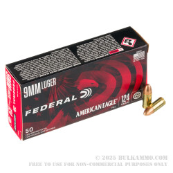 50 Rounds of 9mm Ammo by Federal American Eagle - 124gr FMJ