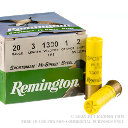 25 Rounds of 20ga Ammo by Remington Sportsman Hi-Speed Steel - 1 ounce #2 steel shot