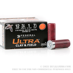 25 Rounds of 12ga Ammo by Federal Ultra Clay & Field - 1 ounce #7 1/2 shot