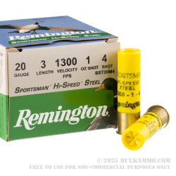 25 Rounds of 20ga Ammo by Remington Sportsman Hi-Speed Steel - 1 ounce #4 steel shot