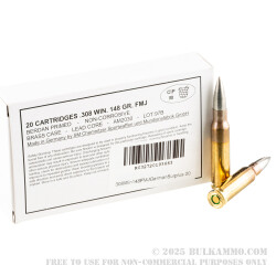 1000 Rounds of .308 Win Ammo by German Military Surplus - 148gr FMJ