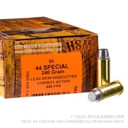 50 Rounds of .44 S&W Spl Ammo by HSM Cowboy Action - 240gr LSWC
