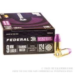 500 Rounds of 9mm Ammo by Federal Syntech Training Match - 124gr Total Synthetic Jacket FN