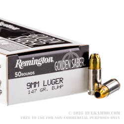 50 Rounds of 9mm Ammo by Remington Golden Saber - 147gr BJHP