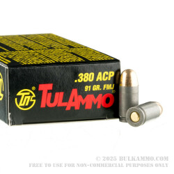 1000 Rounds of .380 ACP Ammo by Tula - 91gr FMJ