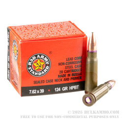 1000 Rounds of 7.62x39mm Ammo by Red Army Standard - 124gr HPBT