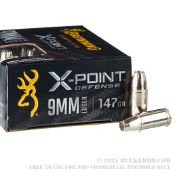 20 Rounds of 9mm Ammo by Browning X-Point Defense - 147gr JHP