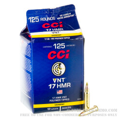 125 Rounds of .17 HMR Ammo by CCI - 17gr VNT