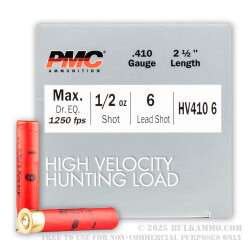 250 Rounds of .410 Ammo by PMC High Velocity Hunting Load - 1/2 ounce #6 Shot