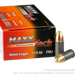 1000 Rounds of 9mm Ammo by MAXXTech Essential Steel - 115gr FMJ