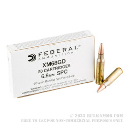 20 Rounds of 6.8 SPC Ammo by Federal - 90gr Bonded Soft Point