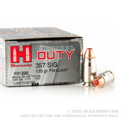 20 Rounds of .357 SIG Ammo by Hornady Critical Duty - 135gr JHP