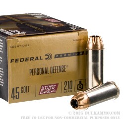 20 Rounds of .45 Long-Colt Ammo by Federal Personal Defense Hydra-Shok Deep - 210gr JHP