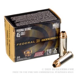 20 Rounds of .45 Long-Colt Ammo by Federal Personal Defense Hydra-Shok Deep - 210gr JHP