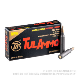 1000 Rounds of .223 Ammo by Tula - 62gr FMJ (Nonmagnetic Bullet)