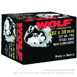 1000 Rounds of 7.62x39mm Ammo by Wolf - 122gr FMJ