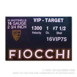 250 Rounds of 16ga Ammo by Fiocchi - 1 ounce #7 1/2 shot