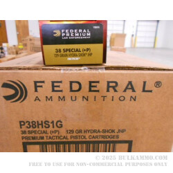 1000 Rounds of .38 Spl +P+ Ammo by Federal Tactical - 147gr JHP