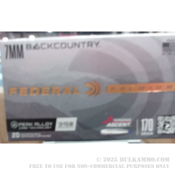 20 Rounds of 7mm Backcountry Ammo by Federal - 170gr Terminal Ascent