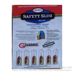 6 Rounds of 9mm + P Ammo by Glaser Safety Slug - 80gr Pre-Fragmented