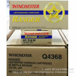 50 Rounds of .40 S&W Ammo by Winchester Ranger - 135gr JHP