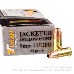 50 Rounds of 9mm Ammo by Turan - 124gr JHP