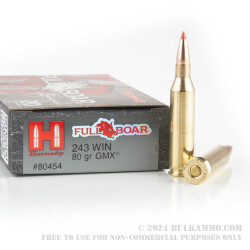 20 Rounds of .243 Win Ammo by Hornady - 80gr GMX