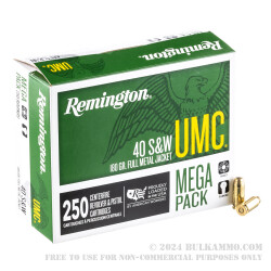 250 Rounds of .40 S&W Ammo by Remington - 180gr MC