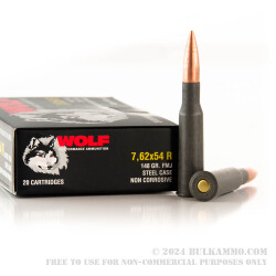 500 Rounds of 7.62x54r Ammo by Wolf - 148gr FMJ