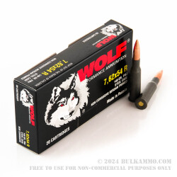 500 Rounds of 7.62x54r Ammo by Wolf - 148gr FMJ