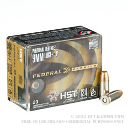 200 Rounds of 9mm +P Ammo by Federal Personal Defense HST - 124gr JHP