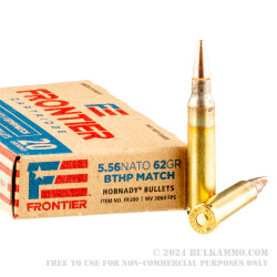 500 Rounds of 5.56x45 Ammo by Hornady Frontier - 62gr BTHP Match